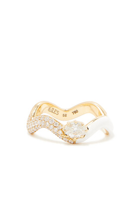 Chunky Wave Ring, 18K Yellow Gold & Diamond
